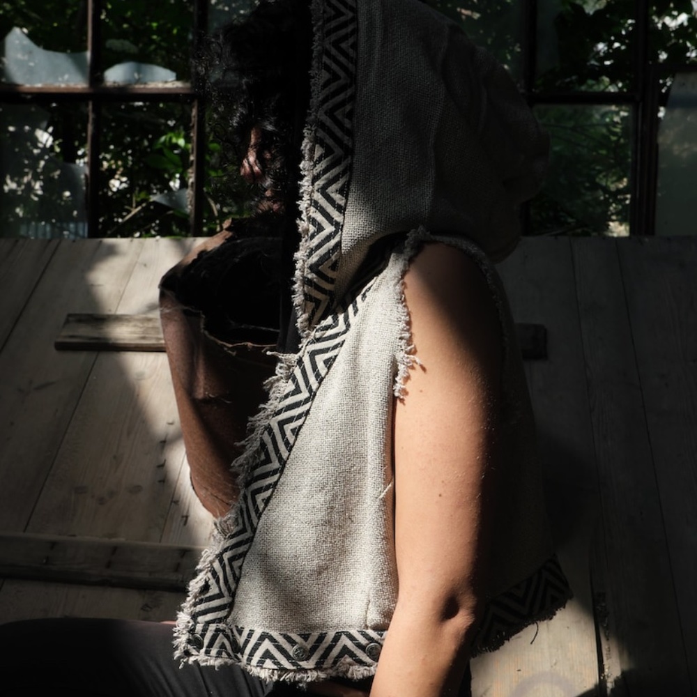 Tribal hoodie vest, Short cotton vest, Sexy hoodie vest, Ethnic design, GOA
